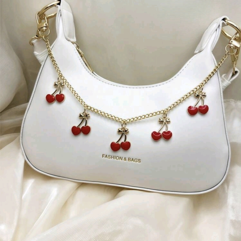🍒🍒NEW🍒🍒 PRETTY!! Cherry Chain Decorative Bag Accesory In GOLD